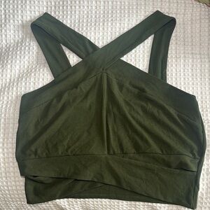 Cider Olive Green Ribbed Cross-Front Crop Top